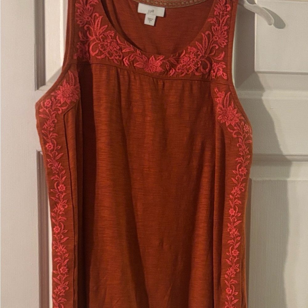 J. Jill Embroidered Tank Top - Rust and Coral